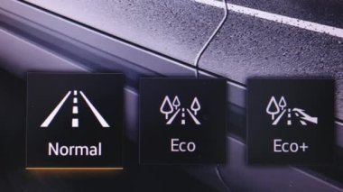 Electric car dashboard display. Electric Car Mode Normal Eco Eco Plus Indicating on monitor