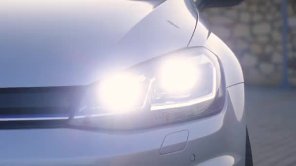 Автомобільний Фронт Повне Світлодіодне Освітлення Сучасний Автомобільний Фари Блимають Світло — стокове відео