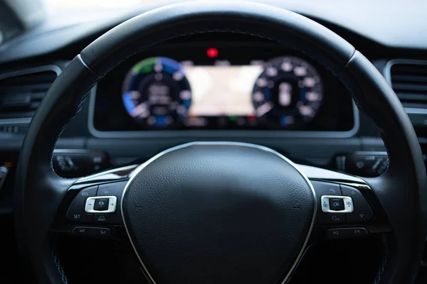 Close Steering Wheel New Electric Vehicle Interior Cockpit Electric Buttons — Stockfoto