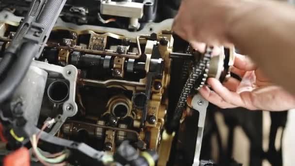 Auto Mechanic Working Car Engine Garage Repair Service Auto Car — стоковое видео