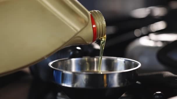 New Engine Oil Poured Engine Replacement Technical Fluids Car Close — Vídeo de Stock