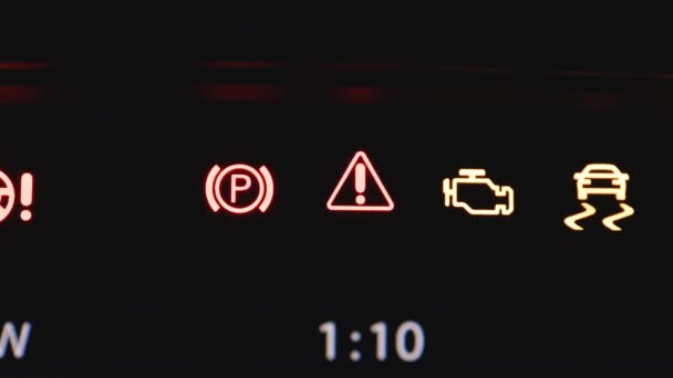 Viele Verschiedene Auto Armaturenbrett Lampen Mit Warnlampen Beleuchtet Lichtsymbol Das — Stockvideo