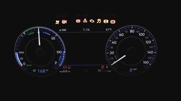 Electric Car Dashboard View Fast Charging Parked Power Charging Station — Stockvideo