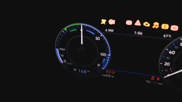 Elektrische Auto Dashboard Display Close Elektrische Auto Concept Batterij Indicator — Stockvideo
