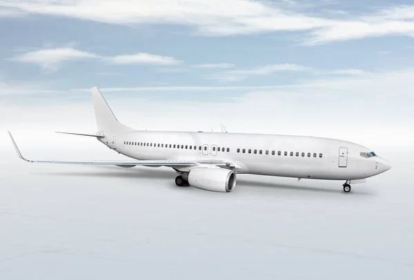 Vit Passagerare Flygplan Flygplatsen Förkläde Isolerad Ljus Bakgrund Med Himlen — Stockfoto