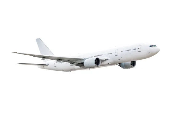 Flying White Wide Body Passenger Airplane Isolated White Background — Stock Photo, Image