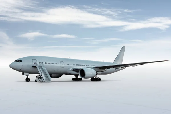 Wide Body Passenger Airplane Boarding Steps Isolated Bright Background Sky — Fotografia de Stock