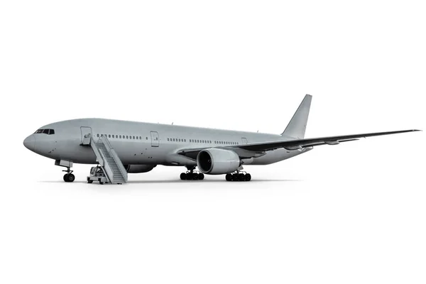 Samolot Pasażerski Szerokokadłubowy Schodami Odizolowanymi Białym Tle — Zdjęcie stockowe