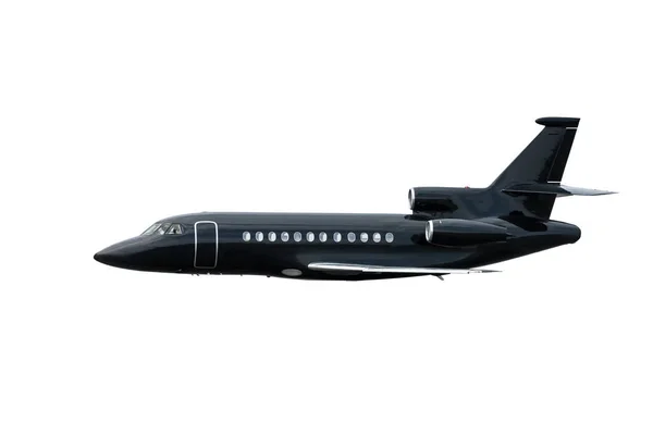 Modern Svart Executive Lyx Business Jet Flyger Isolerad Vit Bakgrund — Stockfoto