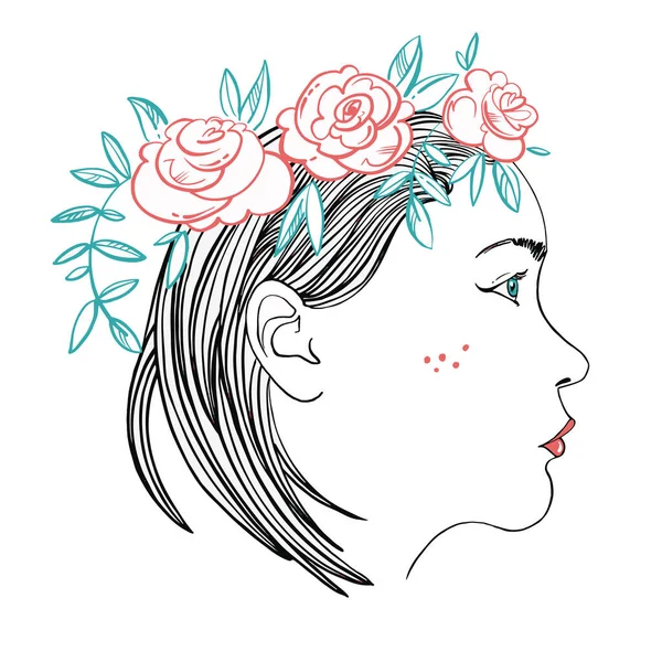 Ilustração Abstrata Vetorial Uma Menina Com Flores Ilustração Moda Ilustração De Stock