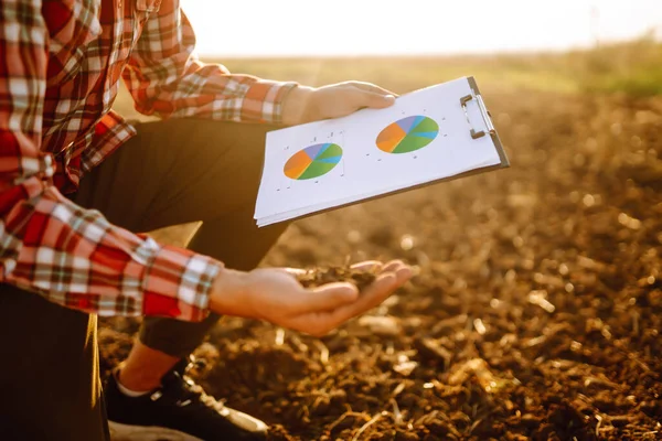 Hand Expert Farmer Collect Soil Checking Soil Health Growth Seed — Photo