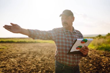 Bitki veya bitki tohumu yetiştirmeden önce toprak sağlığını kontrol eden bir çiftçi eli. Tarım, organik bahçe, ekme ya da ekoloji konsepti.