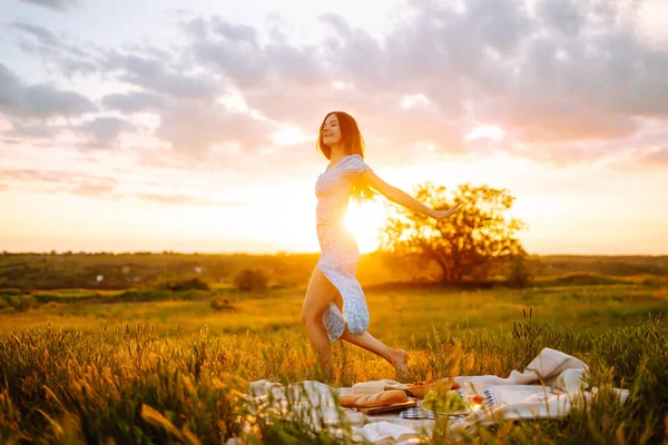 Beautiful Young Woman Having Picnic Park Summer Picnic Nature Healthy — Stockfoto