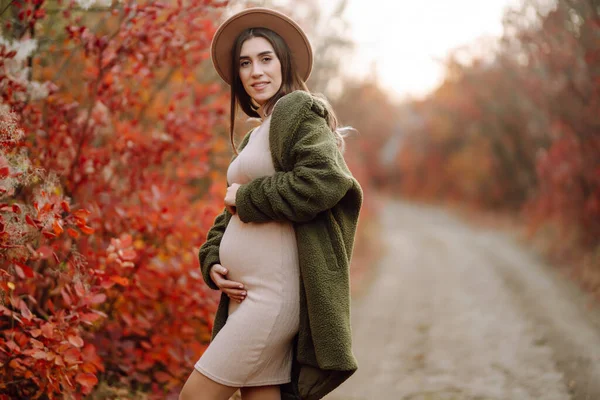 Güzel Hamile Bir Kadın Parkta Kendini Çok Iyi Hissediyor Rahatlıyor — Stok fotoğraf