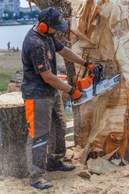 Kiev. Ukrayna. 22 Haziran 2019. Elektrikli testere. Stihl, Alman elektrikli testere ve diğer el teçhizatı üreticisi.