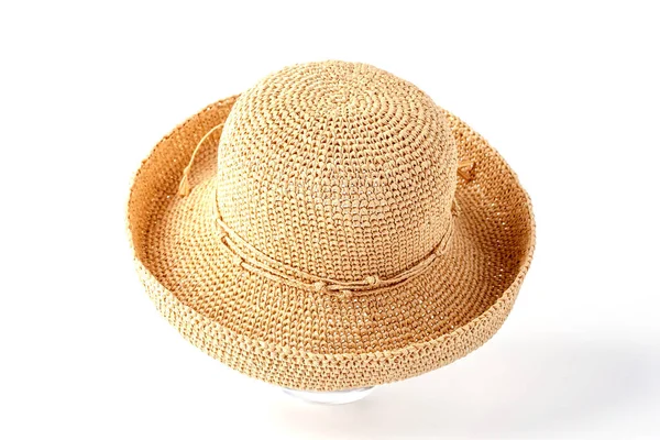 Hermoso Sombrero Paja Hermoso Con Una Cinta Arco Sombrero Playa —  Fotos de Stock