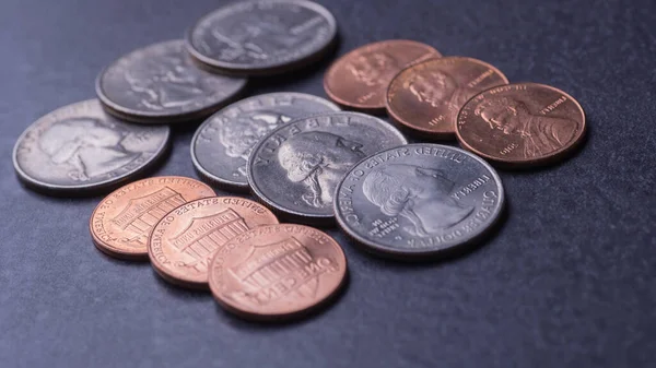 Stapel Gouden Munten Zilveren Munten Koperen Munten Kwartjes Stuivers Dubbeltjes — Stockfoto