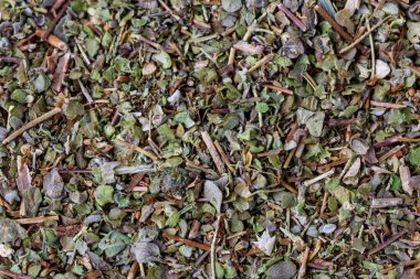 Geleneksel Orta Doğu baharatından yapılmış bir arka plan. Üst manzara. Farklı baharatlardan oluşan bir karışım. Renkli baharat ve baharat dokuları.