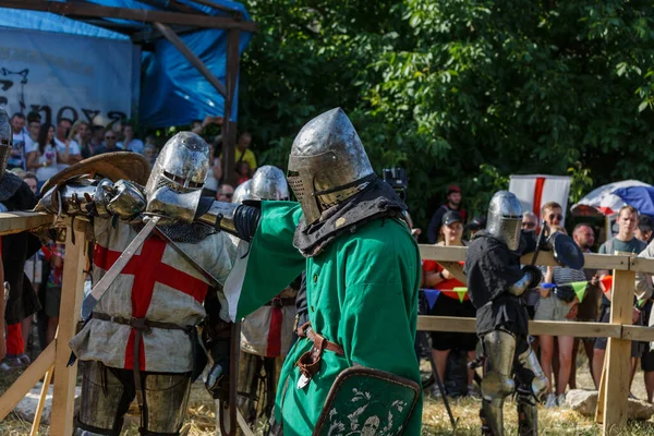 Ucrania Medzhibizh Julio 2021 Restauración Histórica Las Peleas Caballeros Fiesta — Foto de Stock