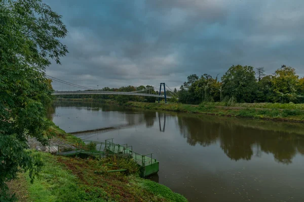 Rio Labe Cidade Central Boêmia Kolin Manhã Outono Cor Após — Fotografia de Stock