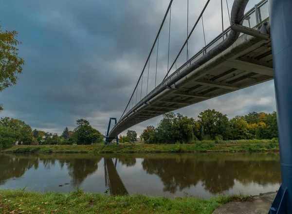 River Labe Közép Csehországban Város Kolin Ősszel Színes Reggel Esős — Stock Fotó