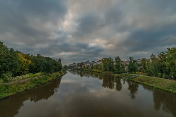 River Labe Central Bohemian Town Kolin Autumn Color Morning Rainy — Stock Photo, Image