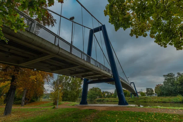 Folyó Labe Híd Közép Csehországban Város Kolin Ősszel Színes Reggel — Stock Fotó