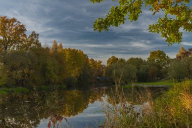 Taze su ve ağaçlarla Sonbahar Malse nehri