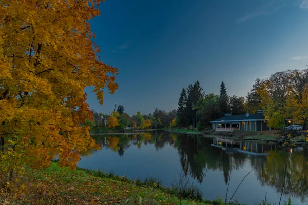 Maticni Lake Pardubice City Autumn Color Fresh Evening — Stock Photo, Image