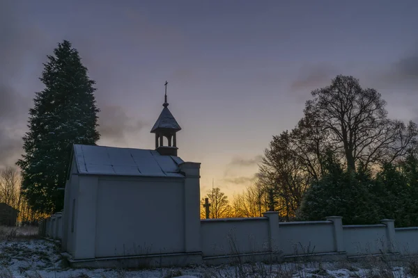 Sunrise Ctibor Halze Villages Cold Snowy Orange Morning Chapel — стокове фото