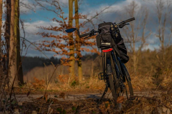 Güney Bohemya Mavi Gökyüzü Güneşli Kış Ormanlarında Elektrikli Bisiklet — Stok fotoğraf