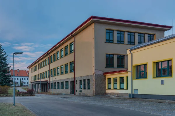 Schule Telc Altstadt Winter Sonnige Farbe Morgen — Stockfoto