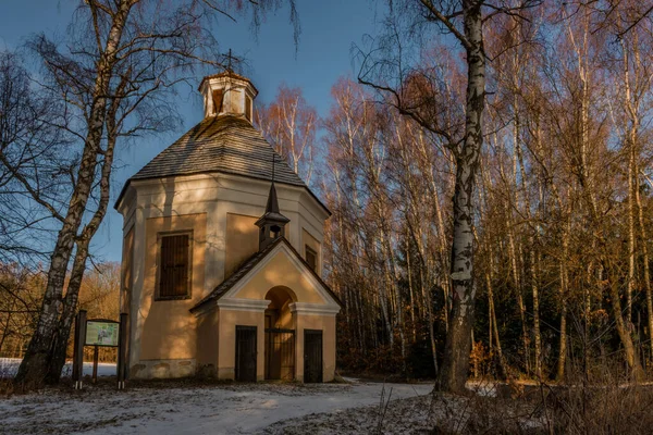 Capilla Sankt Karel Boromejsky Cerca Aldea Vanov Invierno Mañana Helada —  Fotos de Stock