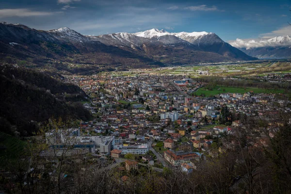 Giubiasco Stadt Von Der Burg Bellinzona Stadt Frühling Frische Farbe — Stockfoto