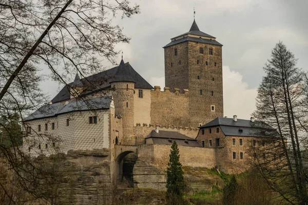 Manhã Primavera Nublada Com Grande Castelo Área Liberec Norte Boêmia — Fotografia de Stock