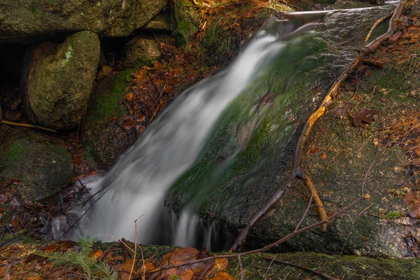 Cerveny Creek Cerveny Waterfall Jizerske Mountains Spring Fresh Color Morning — 스톡 사진