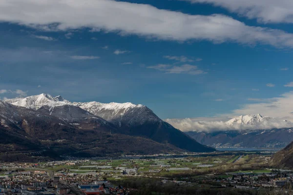 Giubiasco Stadt Von Der Burg Bellinzona Stadt Frühling Frische Farbe — Stockfoto