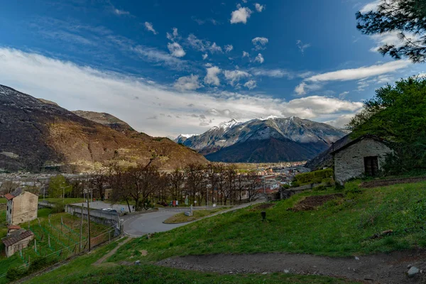 Bellinzona Stadt Von Einem Hohen Hügel Über Frühling Farbe Frischen — Stockfoto