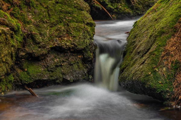 Cerveny Creek Cerveny Waterfall Jizerske Mountains Spring Fresh Color Morning — Stock Photo, Image