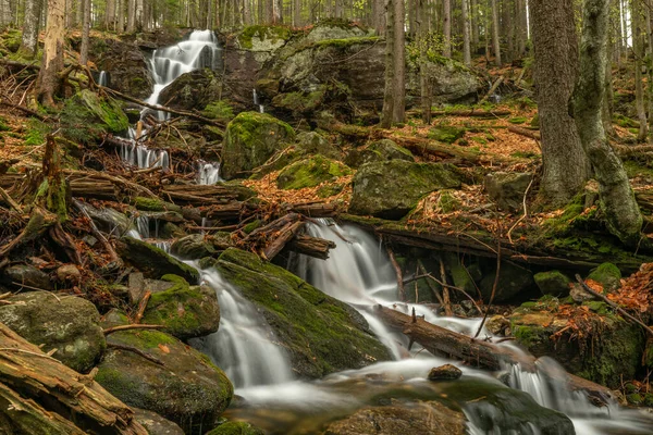 Geigenbachfalle şelalesi Almanya 'da Groser Arber Tepesi yakınlarında bahar sabahı