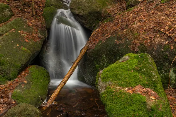 Cerveny Creek Cerveny Waterfall Jizerske Mountains Spring Fresh Color Morning — стоковое фото