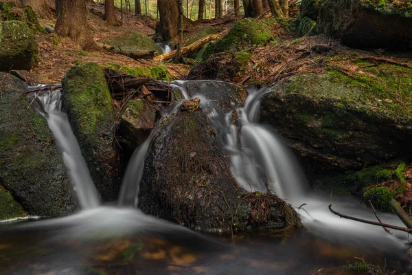 Cerveny Creek Cerveny Waterfall Jizerske Mountains Spring Fresh Color Morning — стоковое фото