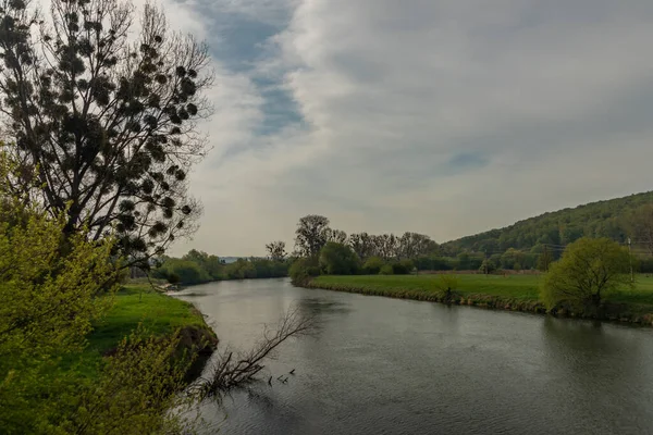 Morava Folyó Közelében Otrokovice Város Tavasszal Friss Reggel — Stock Fotó