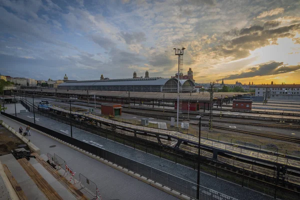 Autobus Praga Alle Stazioni Kosice Primavera Sera Sole — Foto Stock