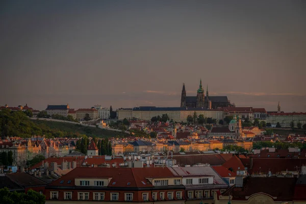 日の出の時間と美しい色を持つプラハのヴィシェフラード — ストック写真