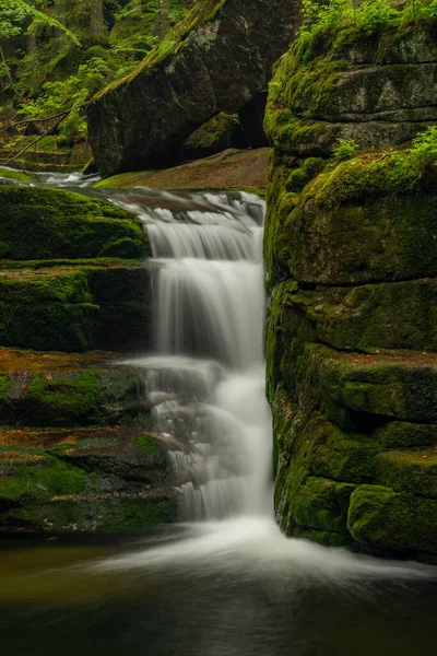 Jedlova Creek Jizerske Mountains Spring Cloudy Morning — Stock Photo, Image