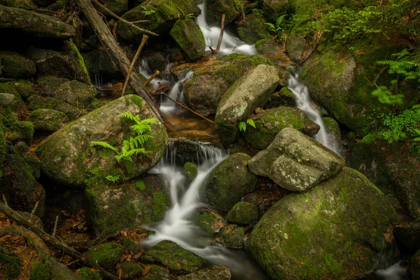 Водопад Реки Йодловка Близ Деревни Боровице Горах Крконоше Весной — стоковое фото