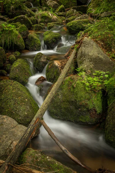 Waterfall Jodlowka Creek Borowice Village Krkonose Mountains Spring Day — Stock Photo, Image