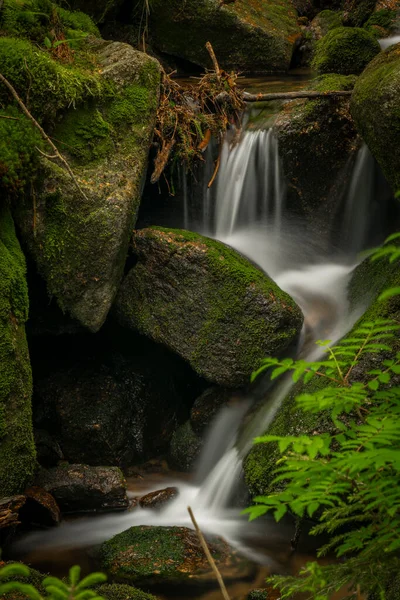 Bahar günü Krkonose dağlarındaki Borowice köyü yakınlarındaki Jodlowka Deresi Şelalesi