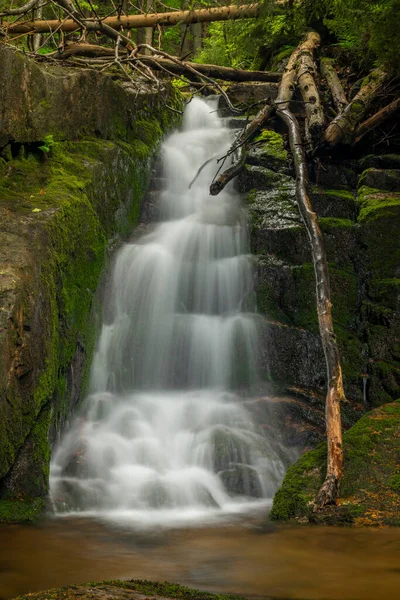 Waterfall Jodlowka Creek Borowice Village Krkonose Mountains Spring Day — Stock Photo, Image